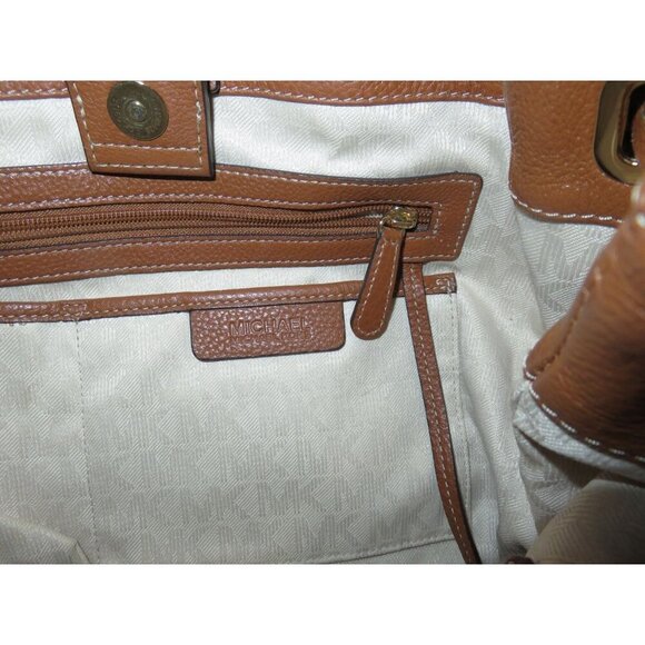 Michael Kors Marina Gold Glitter Canvas & Leather Trim Drawstring Large Tote Han - Picture 10 of 13